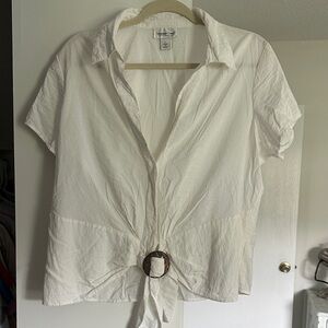 Coldwater Creek White Button Down Shirt with Tie Detail